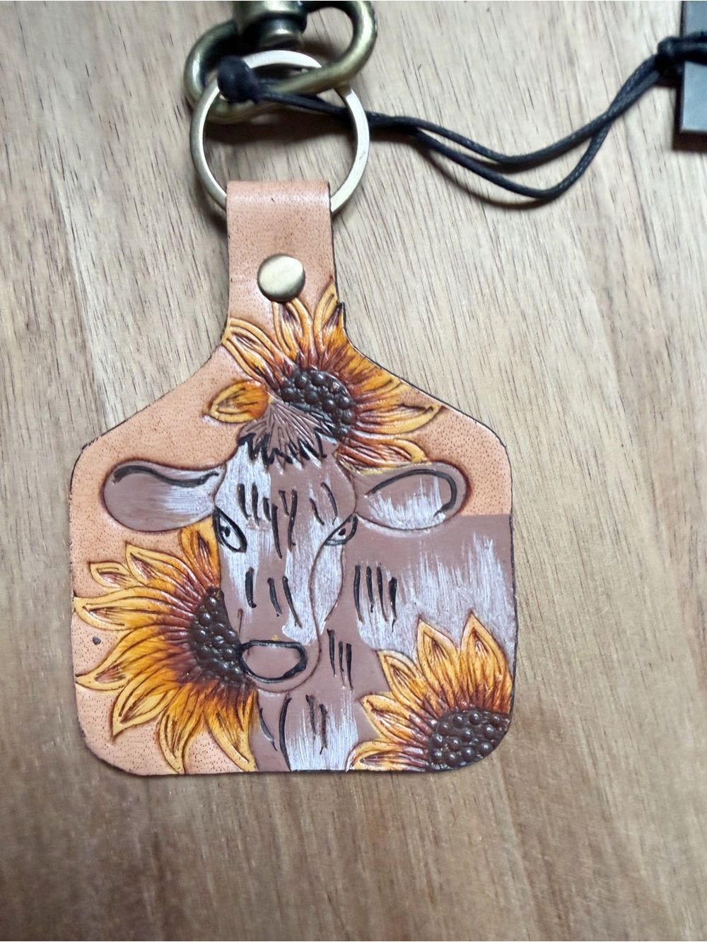 Myra Bag Sunflower Cow Leather Keychain - Tan